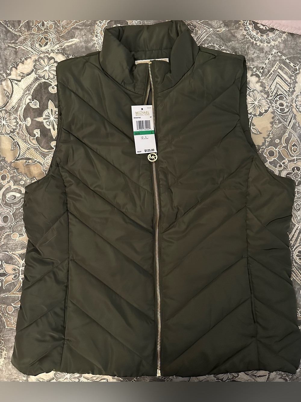 NWT - Michael Kors Olive Chevron Quilted Puffer Vest